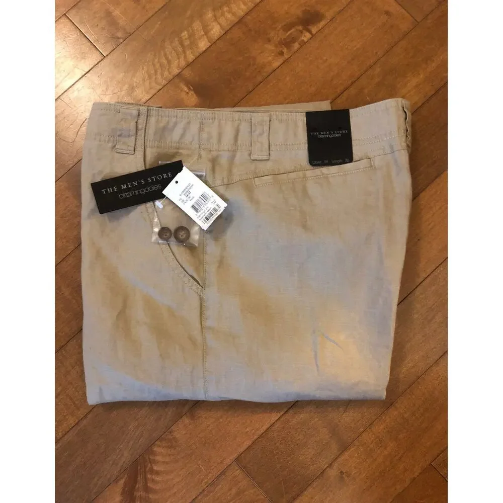 NWT Bloomingdales the mens store linen kahaki pants size 34 X 32